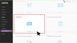 On the College Applications reports page, the cursor is clicking the Fee Waivers card.